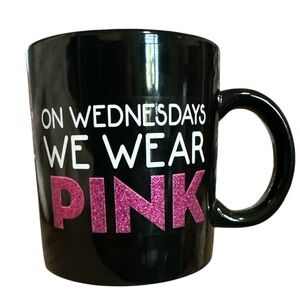 Mean Girls Black Mug with Pink Glitter Text